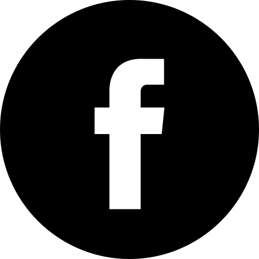 Facebook logo in black silhouette.